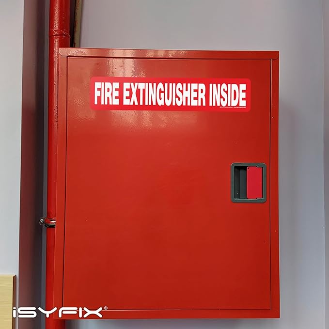 iSYFIX Fire Extinguisher Inside Sticker Sign – 5 Pack 12x2.5 Inch – Self-Adhesive Vinyl Decals, Laminated for UV, Weather, Scratch, Fade Resistance, for Cars, Trucks, Trailers, Rv's and Vehicles
