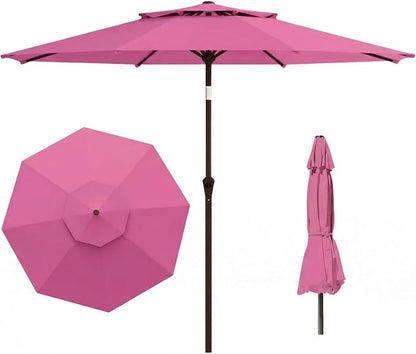 10FT Outdoor Patio Umbrella, 2 Tiers Market Table Umbrella with 8 Sturdy Ribs, Push Button Tilt and Crank, UPF50+ UV Protection for Deck, Pool, Garden and Backyard