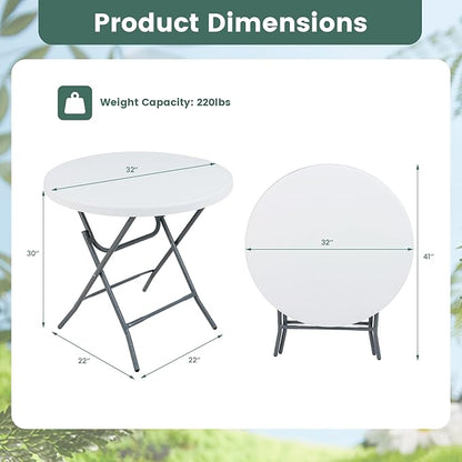 Tangkula 32" Round Folding Table, Portable Picnic Table with All-Weather HDPE Tabletop, Heavy-Duty Metal Frame, Heavy Duty Plastic Outdoor Table for Camping, Dining, BBQ, Party, No Assembly Needed