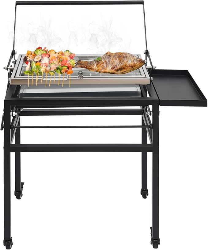 Rotating BBQ Grill with Cart 360° Rotating Cooking Grid Grills Removable Portable Grillfor for Outdoor Barbecues, Picnics, Camping, Places Such As Backyards