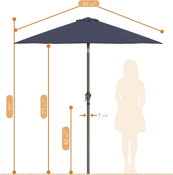Sunline 7.5 ft Patio Umbrella with Crank & Push Button Tilt, Outdoor Market Umbrella with UV Protection & Wind Vent and Fiberglass Ribs, Metal Frame for Deck, Pool & Table, Navy Blue
