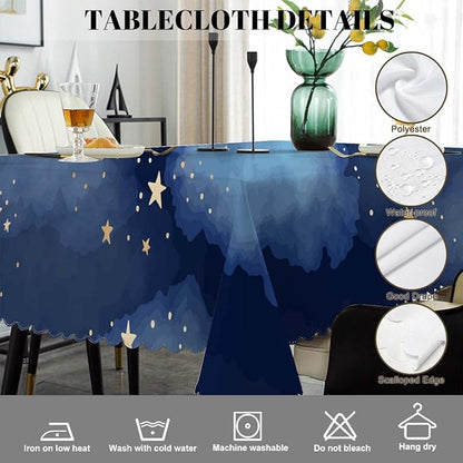 Swono Decorative Rectangle Table Cloth Stars Galaxy, Blue Cosmos Sky Galaxy Universe Space Polyester Tablecloth Kitchen Table Cover for Dining BBQ Picnic Coffee Table 50x72, 4-6 Seats