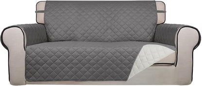 PureFit Reversible Quilted Couch Covers for Dogs Loveseat Sofa Cover 54" | Gray/Ivory, Water Resistant Couch Protector, Washable Pet Couch Cover with Non Slip and Elastic Straps For Kids
