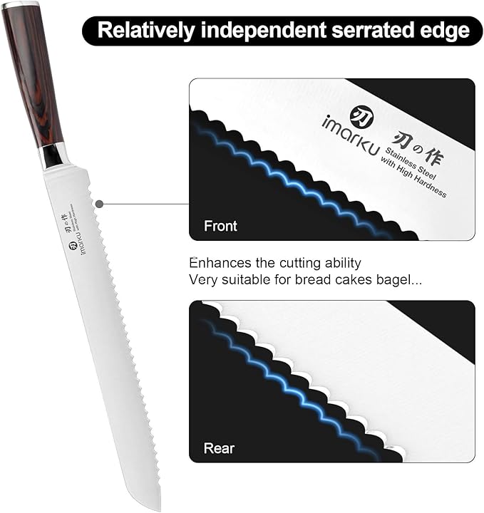 imarku Bread Knife, German High Carbon Stainless Steel Professional Grade Bread Slicing Knife, 10-Inch Serrated Edge Cake Knife, Bread Cutter for Homemade Crusty Bread, Fathers Day