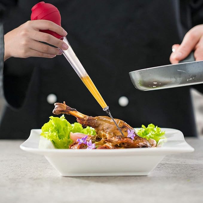 Best tableware Turkey Baster set of 4 commercial-grade quality FDA silicone bulbs, including marinating needles and barbecue brushes and cleaning brushes, easy to clean and can be used repeatedly.