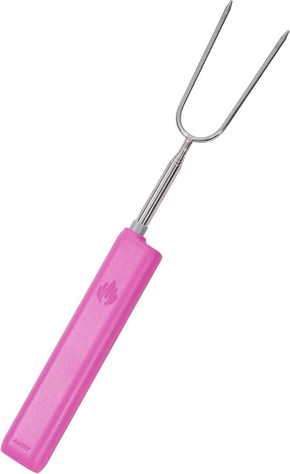 derYEP Electric Roasting Stick, Automatic Rotate BBQ Fork For Fire Pit, Chicken Wings Hotdogs Kebabs S'mores Roaster, Outdoor Camping Kit, Rotisserie Skewer, 34" 1 PACK (Pink)