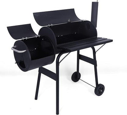 Charcoal Grill, 45inch Charcoal Barrel Grill with Offset Smoker, Charcoal BBQ Grill for Outdoor Garden Patio and Backyard Cooking Black 45.28 x 20.87 x 44.9 inch
