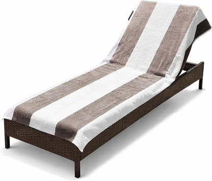 Superior Cabana Cotton Lounge Chair Cover, Outdoor Towel/Chaise Furniture Covers, Terry Cloth, Beach, Spa, Swim Accessories, Pool Chair Cover, Soft, Quick Drying, 32" x 102", Taupe