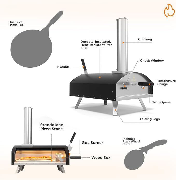 Stoke 16 Inch Outdoor Pizza Oven – Portable Outdoor Pizza Maker for Backyard, Camping, or Tailgating – Stainless Steel Multi-Fuel Oven with Pizza Stone & Accessories