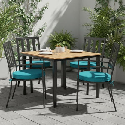 Set of 2 Outdoor 18 inch Round Patio Dining Chair Pads – Comfortable Fiber-Filled Seat Cushions with Ties, Reversible Polyester Fabric - Peacock