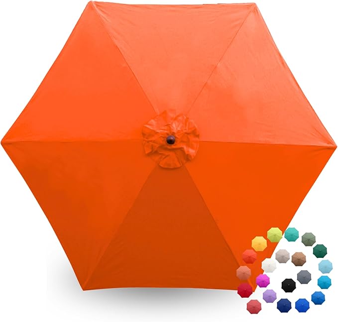 Formosa Covers 9ft 6 Ribs Market Patio Umbrella Replacement Canopy - Top Canvas - 600D UV Protective and Water Resistant Umbrella Fabric - Premium Quality Replacement Canopy Cover ONLY (Orange)