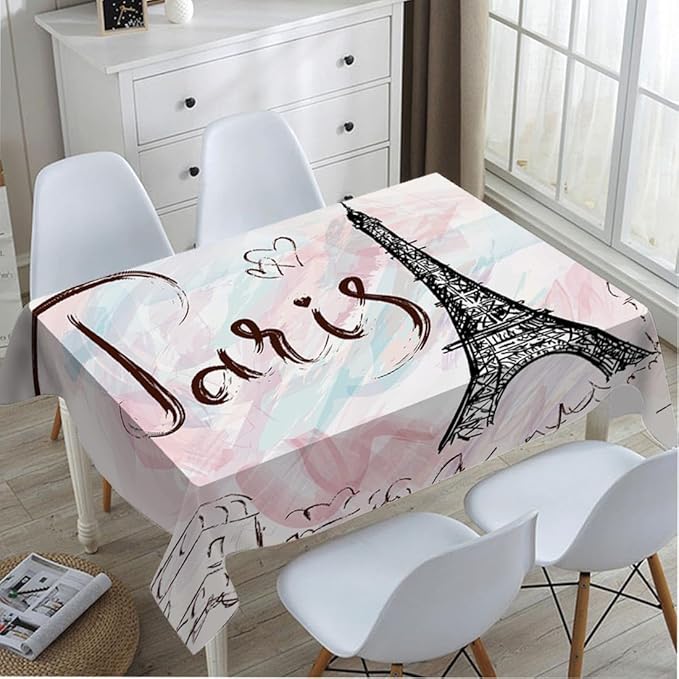 TKS MITLAN Eiffel Tower Tablecloth Decor Pink Paris Romantic Art Painting Table Cloth Dining Room Kitchen Table Cover 60" X 84" Oblong/Rectangle