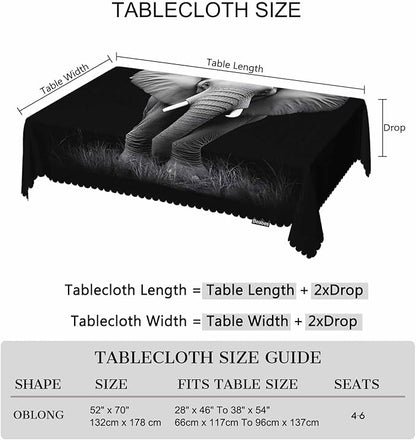 Elephant Dinner Table Cloths Tablecloth Animal Elephant Black Decorative Tablecloth for Rectangle Tables 52"X70", Heavy Duty Table Covers for Kitchen Patio Banquet