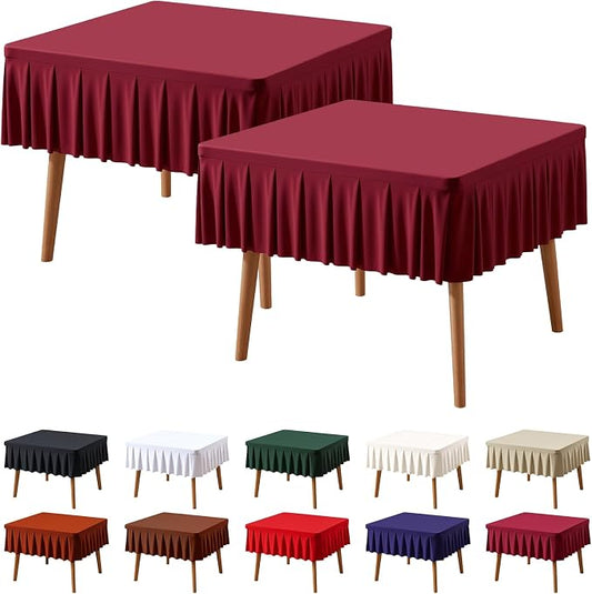 PARTISKY Burgundy Square Spandex Tablecloths 34x34 Inch, Wrinkle Free 2 Pack Fitted Square Table Cloth Stretch Card Table Cover for Kitchen Dinner, Holiday Party, Wedding Banquet, Display Trade Show