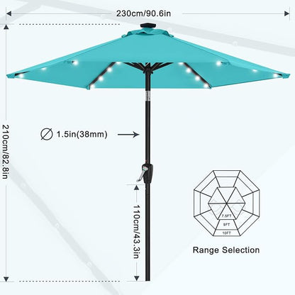 MASTERCANOPY 7.5FT 6Ribs Patio Umbrella with 32 Solar LED Lights, Outdoor Market Umbrella with Tilt & Crank, UV Protection & Fade Resistant Fabric, Easy Set-Up for Garden, Deck, Pool (Turquoise)