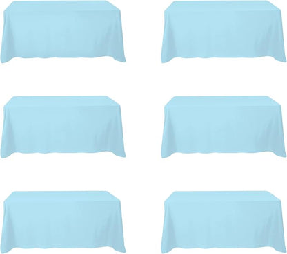 BRILLMAX 6 Pack Light Blue Tablecloths 90x132 Inch for 6ft Rectangle Tables | 150 GSM Polyester Fabric, Floor Length Drop, Water, Stain & Wrinkle Resistant Cloth Cover for Wedding Reception Banquet Party