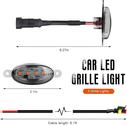 4 PCS Car LED Grille Lights, Bright Vehicle Front Grille Lamp Decorative Light with Wiring Harness, Waterproof LED Grill Lamps Trim Lights for 2017-2019 F150 Raptor (Black & Yellow, 5 Lights)