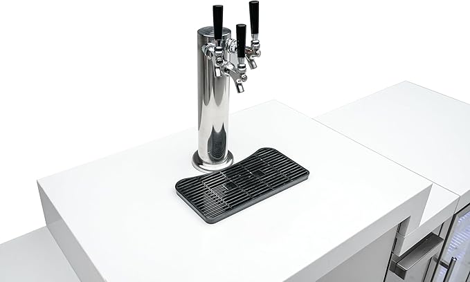 Mont Alpi 94"W x 136"D Deluxe L-shaped Stainless Steel Outdoor Kitchen Island + Refrigerator Faucet & Sink + 3-tap Kegerator Beer Dispenser + 44"W 6-Burner BBQ Gas Grill + Granite Countertops + Cover