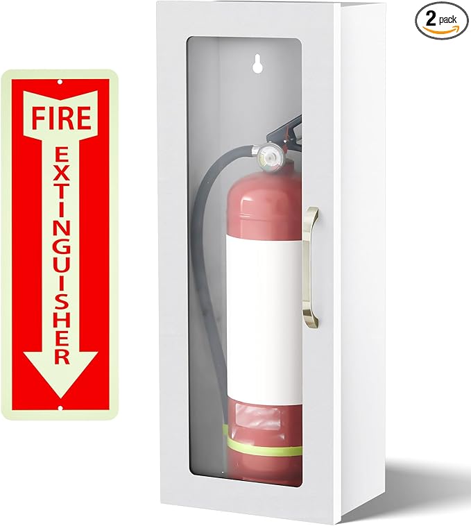 Zonon 10 lb Fire Extinguisher Cabinet with Reflective Sign, Wall & Surface Mount Fire Extinguisher Box Case Steel 24-3/4" H x 10-1/4" W x 6-3/4" D, with Handle, for 2.5/5/10 lb Dry Chemical(White)