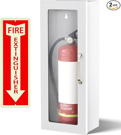 Zonon 10 lb Fire Extinguisher Cabinet with Reflective Sign, Wall & Surface Mount Fire Extinguisher Box Case Steel 24-3/4" H x 10-1/4" W x 6-3/4" D, with Handle, for 2.5/5/10 lb Dry Chemical(White)