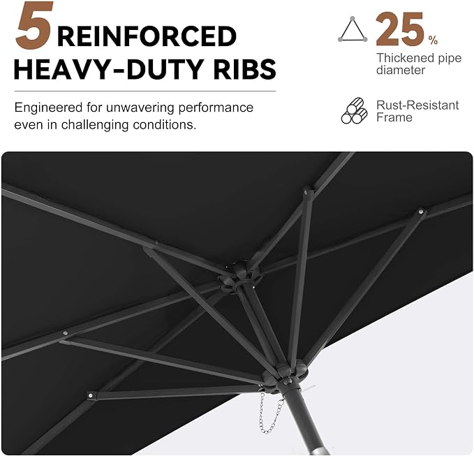 FLAME&SHADE 9ft Half Patio Umbrella - Half Outdoor Umbrella with Tilt UV Protection Waterprool, Half Round Table Umbrella for Wall Balcony, Pool, Porch, Garden, Deck, Market, Backyard (Black)