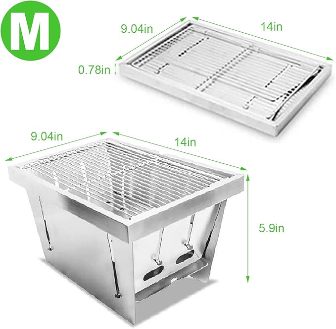 Portable Charcoal Grill for Camping, SEHOMY Foldable BBQ Grills Stainless Steel Smoker Barbecue Picnic Stove for Outdoor Cooking Camping Hiking Picnics Garden Travel Patio Backyard (M)