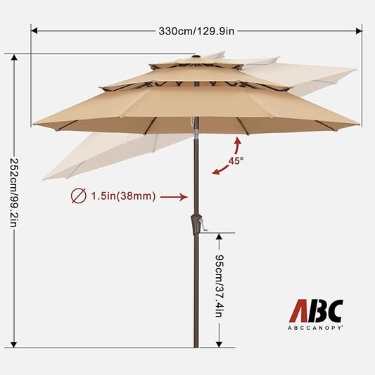 ABCCANOPY 11Ft 3 Tiers Market Umbrella, Outdoor Table Umbrella for Patio, Deck, Backyard (Khaki)