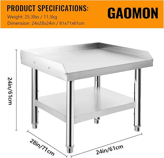 GAOMON Stainless Steel Equipment Grill Stand, 24 x 28 x 24 inch Grill Stand Table with Adjustable Storage Undershelf, Equipment Stand Grill Table, for Hotel, Home, Commercial Restaurant Kitchen