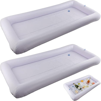 2-Pack Inflatable Serving Bar, Ice Buffet Cooler Tray for Food & Drinks | 53x25in. Fill with ice to keep food & drinks cold. For BBQ, picnic & pool parties. Inflatable buffet cooler containers.