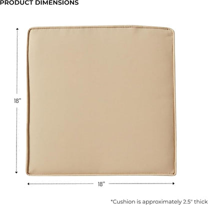 Outdoor 18 inch Square Patio Dining Chair Pads – Comfortable Fiber-Filled Seat Cushions with Ties, Reversible Polyester Fabric - Stone, Set of 4