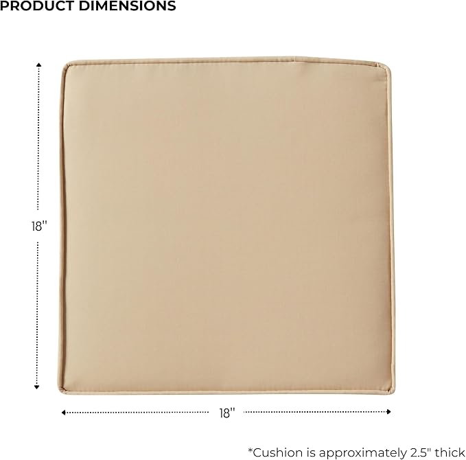 Outdoor 18 inch Square Patio Dining Chair Pads – Comfortable Fiber-Filled Seat Cushions with Ties, Reversible Polyester Fabric - Stone, Set of 2
