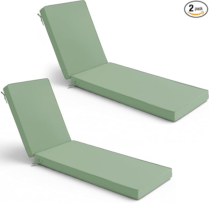 Summsun Chaise Lounge Cushions Outdoor Set of 2 - Waterproof and Fade Resistant Sun Lounger Replacement Cushions - Patio Lounger Pads with Removable Cover for Pool, Deck, 80 x 26 x 3 Inch, Sage Green