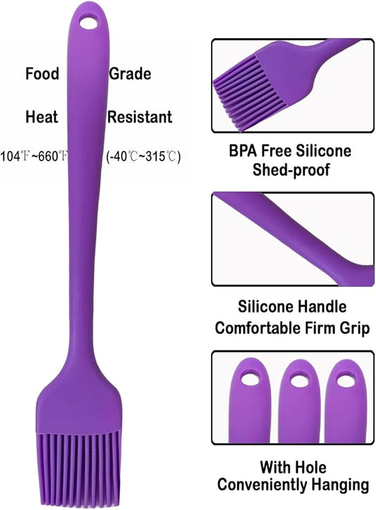 Purple Silicone Pastry Basting Brush - Food Grade BPA Free, Heat Resistant Up to 660°F/315°C, Dishwasher Safe Cooking Brush for Baking, BBQ, Grilling, Sauce,Butter,Cake & Bread