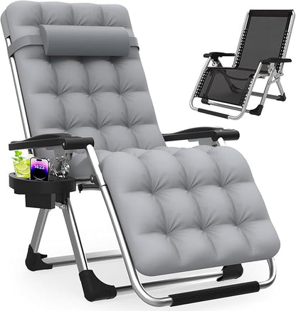 Slendor Zero Gravity Chair, Recliner Lounge Chairs with Cushion,Gray | Reclining Lounge Chair, Folding Anti Gravity Chairs w/Upgraded Lock, Removable Upgraded&Headrest, 440lbs, for Indoor Outdoor