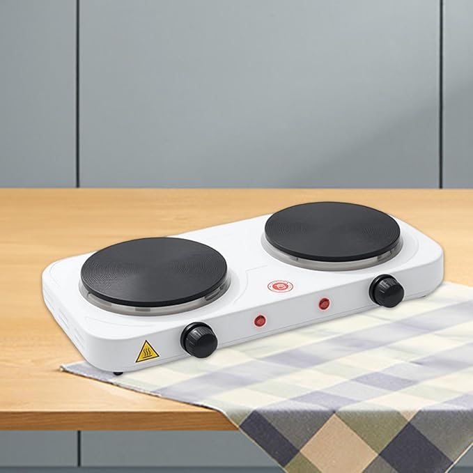 Countertop Double Burner Adjustable Temperature Kitchen Small Appliance Professional 2000W for Braising Scrambling Steaming, Heating Plate