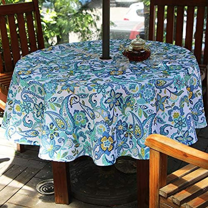 EHouseHome Outdoor and Indoor 60inch Round Tablecloth with Umbrella Hole and Zipper, Waterproof Zippered Patio Cloths, Spring/Summer Table Covers for Backyard Circular Table/BBQs/Picnic
