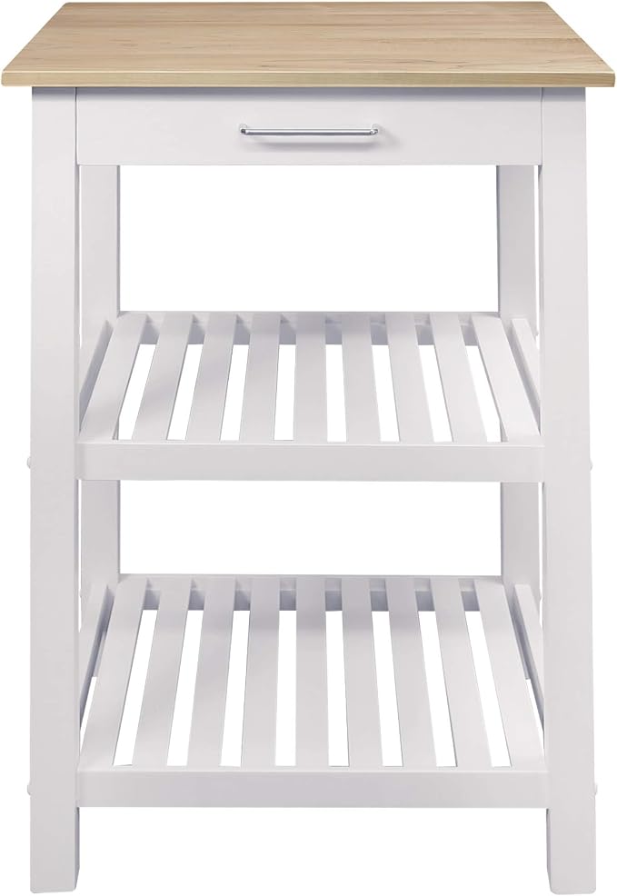 Casual Home Sunrise (Small) with Solid Harvest Hardwood Top Kitchen Island, 22.75"W, Natural&White
