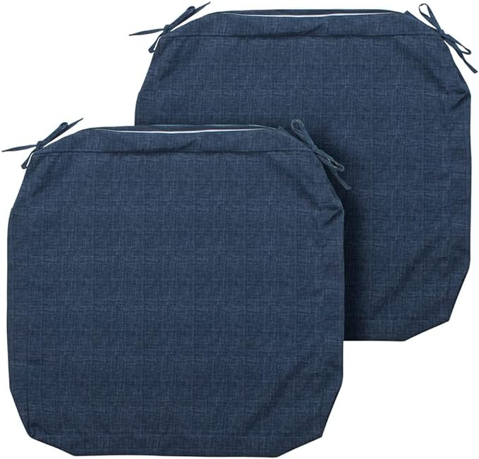 Magpie Fabrics Indoor Outdoor Cushion Cover Replacement 2 Pack, NO Insert! Water Repellent Slipcover with Ties Decor for Patio Garden Chair Sofa Bench Wicker(Blue Navy Textured, 24x22x4 Inch)