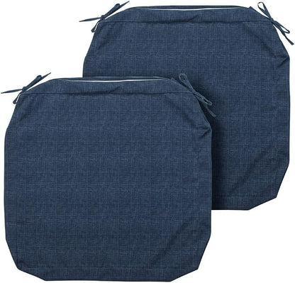 Magpie Fabrics Indoor Outdoor Cushion Cover Replacement 2 Pack, NO Insert! Water Repellent Slipcover with Ties Decor for Patio Garden Chair Seat Sofa Bench Wicker(Navy Blue Textured, 22x20x4 Inch)