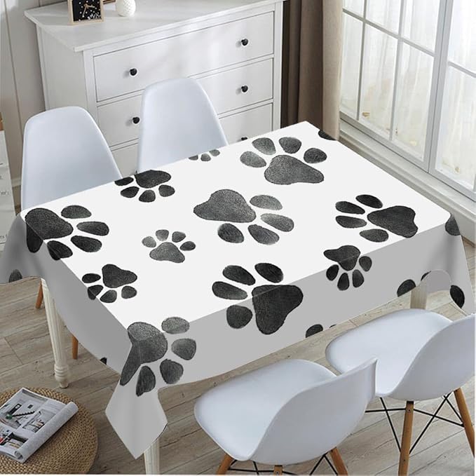 TKS MITLAN Dog Paws Cute Tablecloth 60x84 Inch Rectangular Animal Grey Footprints Oblong Table Cloth Kitchen Table Decorations for Home Dinner Party