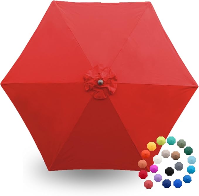 Formosa Covers 9ft 6 Ribs Market Patio Umbrella Replacement Canopy - Top Canvas - 600D UV Protective and Water Resistant Umbrella Fabric - Premium Replacement Canopy Cover ONLY (Red)