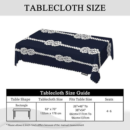 Swono Nautical Rope Table Covers 52x70 Inch Marine Rope White Loop Knots Wipeable Tablecloth Kitchen Dinning Tabletop Decoration, Navy Blue Table Cloth for Outdoor and Indoor Use