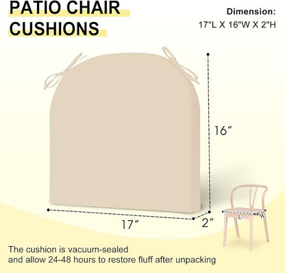 downluxe Outdoor Chair Cushions Set of 2 for Patio Furniture, Water-Resistant Patio Chair Cushions with Ties, High Density Foam Outdoor Seat Cushion, 17" X 16" X 2", Beige