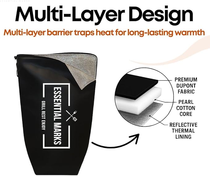 BBQ Blanket for Resting Meat – 21" Heavy-Duty, Leakproof Multi-Layer Insulated for Resting Smoked Meats – with Wide Mouth for Brisket, Turkey & Steak, BBQ Gift