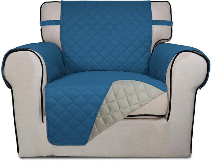 PureFit Reversible Quilted Sofa Cover, Water Resistant Slipcover Furniture Protector, Washable Couch Cover with Non Slip Foam and Elastic Straps for Kids, Pets (Small, Peacock Blue/Beige) | Peacock Blue/Beige, Water Resistant Couch Protector, Washable ...