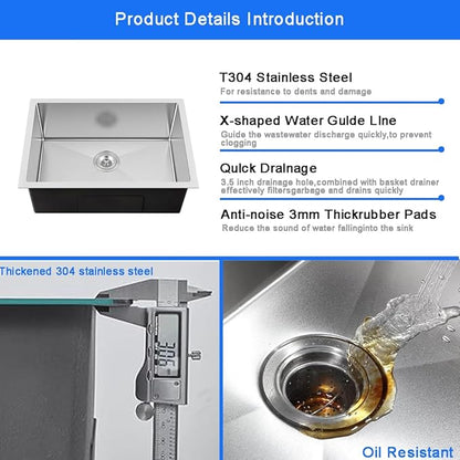 21 x 19 Inch Undermount Kitchen Bar Sink, Handmade Single Bowl 304 Stainless Steel Wet RV Sinks, Indoor and Outdoor Deep Kitchen Laundry Basin with Accessories