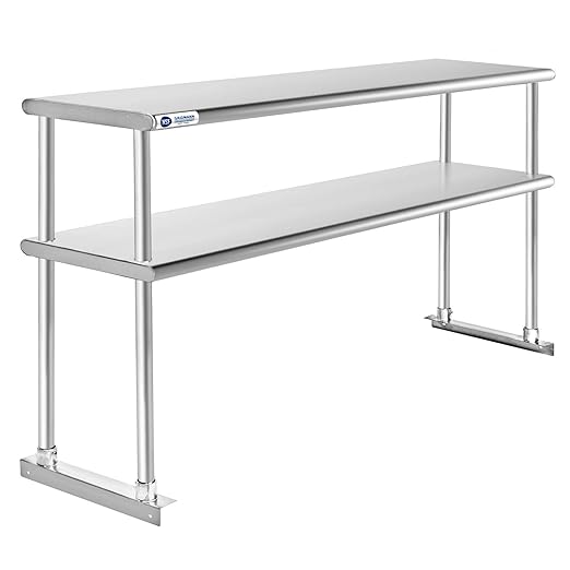 GRIDMANN NSF Stainless Steel Commercial 2 Tier Double Overshelf 72 in. x 12 in. for Kitchen Prep & Work Table