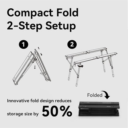 BLACKDOG Modular IGT Camping Table with Center-Folding Design, 4.5 Unit Aluminum Outdoor Kitchen Table, Adjustable Height 16"-24", Portable Folding Camp Table with Side Rails & 7 Expandable Plates