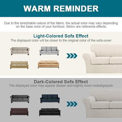 Turquoize 4 Piece Sofa Covers for 3 Cushion Couch Sofa Slipcover Soft Couch Cover for Dogs-Washable Sofa Furniture Covers with 3 Individual Cushion Covers, Jacquard Fabric (3 Cushion Sofa, Ivory)