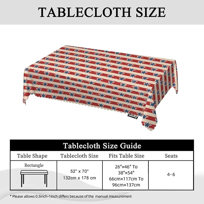 Swono Decorative Rectangle Table Cloth Independence Day, American Patriotic Stars and Stripes Polyester Tablecloth Kitchen Table Cover for Dining BBQ Picnic Coffee Table 50x72, 4-6 Seats